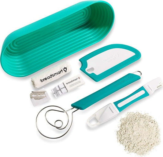 Breadsmart Artisan Bread Making Kit - 5PC Sourdough Bread Baking Supplies Set - Lame, Scraper, Whisk, Banneton Bread Proofing Basket & Cotton Liner