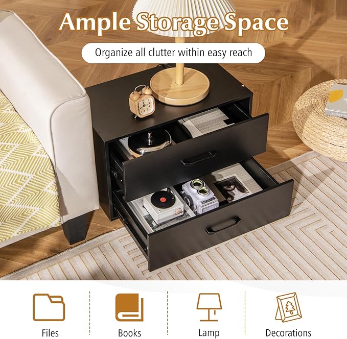 Giantex Stackable Drawers for Closet, 2-Drawer Short Dresser, Multi-Purpose Storage Cube with Anti-Scratch Pads, Anti-Tipping Devices, Storage Cabinet for Living Room, Entryway, Home Office (2, Black)