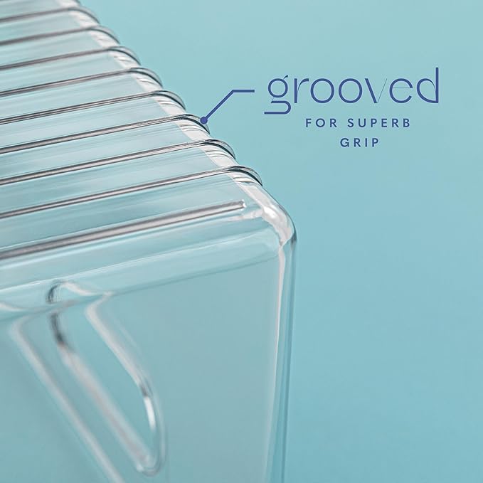 Plastic Food Storage 4 Pack Clear Container Bin with Handles for Organizing Kitchen, Pantry, Fridge, Freezer, Pantry, Bathroom. 14"x6"5"