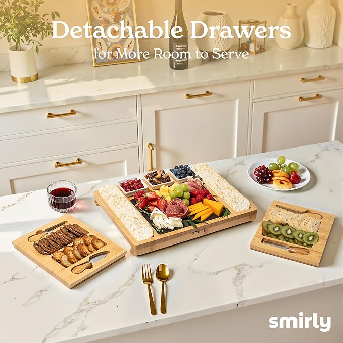 Smirly Charcuterie Board Set - Large Bamboo Cheese Board for Serving - House Warming Gifts New Home, Wedding & Bridal Shower Gift, Birthday Gift for Women