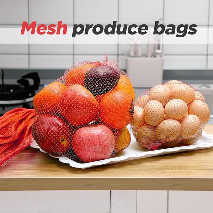 Windyun 1000 Pcs 20 Inch Mesh Produce Bags Reusable Nylon Netting Bulk, Fits Storage Egg Vegetable Seafood Fruits Grocery Bags (Red)