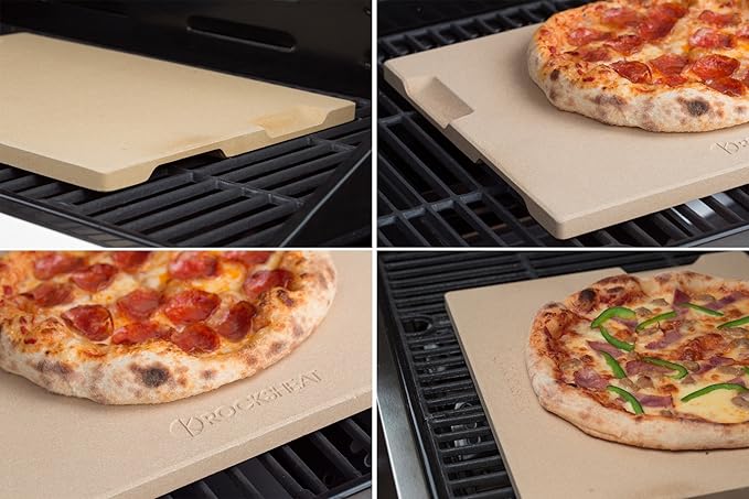 Pizza Stone, 15"x12" Rectangular Pizza Stone for Oven Grill BBQ, Cordierite Baking Stone for Bread, Unique Built-in 4 Handles Cooking Stone