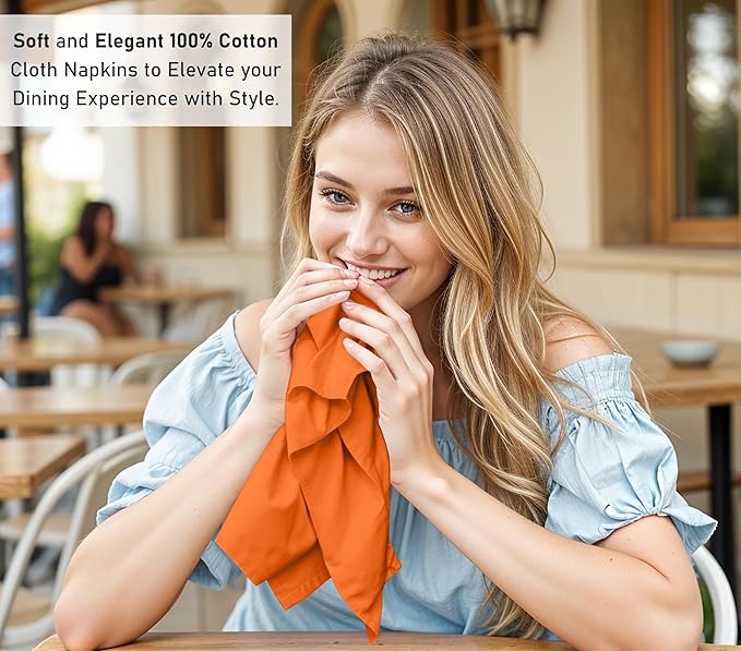 Ruvanti Cloth Napkins Set of 6, 18x18 Inches, 100% Cotton, Washable, Soft & Absorbent, Perfect for Wedding, Christmas, ‎Thanksgiving Dinners - Orange Peel