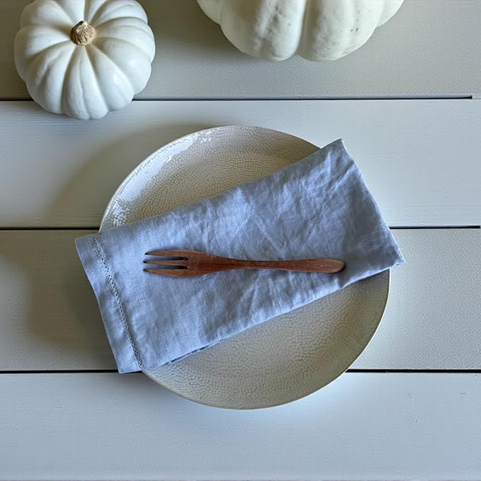 Hemstitched Linen Napkins – 20 Inch x 20 Inch – Stonewashed Pure Linen Cloth Dinner Napkins with Mitered Corners - 100% French Flax – Machine Washable - Set of 4 (Dusty Blue)
