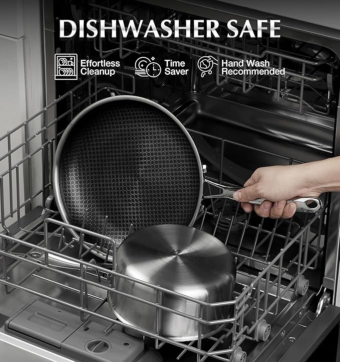 KOCH SYSTEME CS Hybrid Nonstick Stainless Steel Saucepan Set, 1QT & 2QT Triply Stainless Steel Saucepan Set with Hybrid Nonstick Honeycomb Interior, 4-Piece Sauce Pans, Induction Steel Pot Set