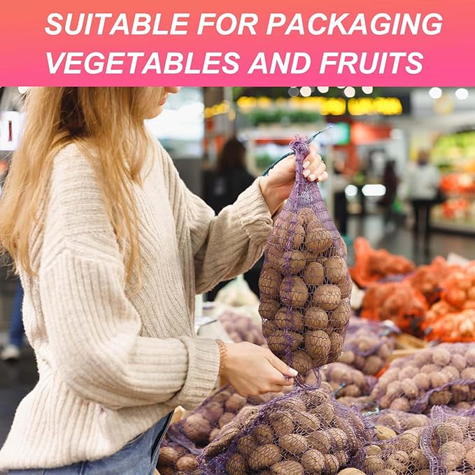 uxcell 100PCS Reusable Mesh Produce Bags, 17.7 Inches Egg Hatching Bags Washable Breathable Fruit Net Stretchable Mesh Netting Storage for Seafood Vegetable Onion Grocery Shopping, Red