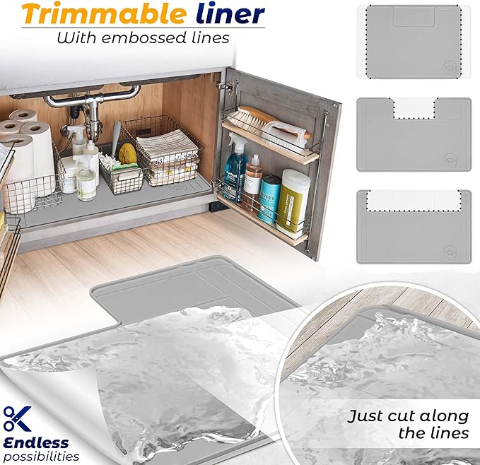 The Original Under Sink Mat - Silicone Waterproof mat, Trimmable, Easy to Clean, Kitchen Cabinet Liner, Undersink Waterproof mat, Disinfection Surface - 34" x 22" or Smaller