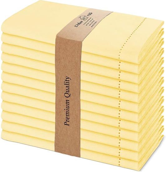 Urban Villa Cloth Napkins Set of 12 20x20 Inches 100% Cotton Hemstitch Napkins Cloth Washable Durable Reusable Absorbent Table Dinner Napkins Cloth for Hotel Lunch Restaurant Weddings Parties – Yellow