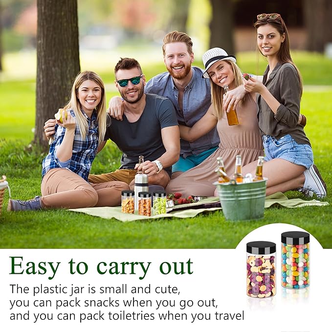 Plastic Jars with Lids 6OZ 42PCS Small Empty Slime Cosmetics Containers Clear Gift Food Jars Round PET Cream Jars with Black Lids Pen Labels for Kitchen Storage Spices Dry Food Body Butter