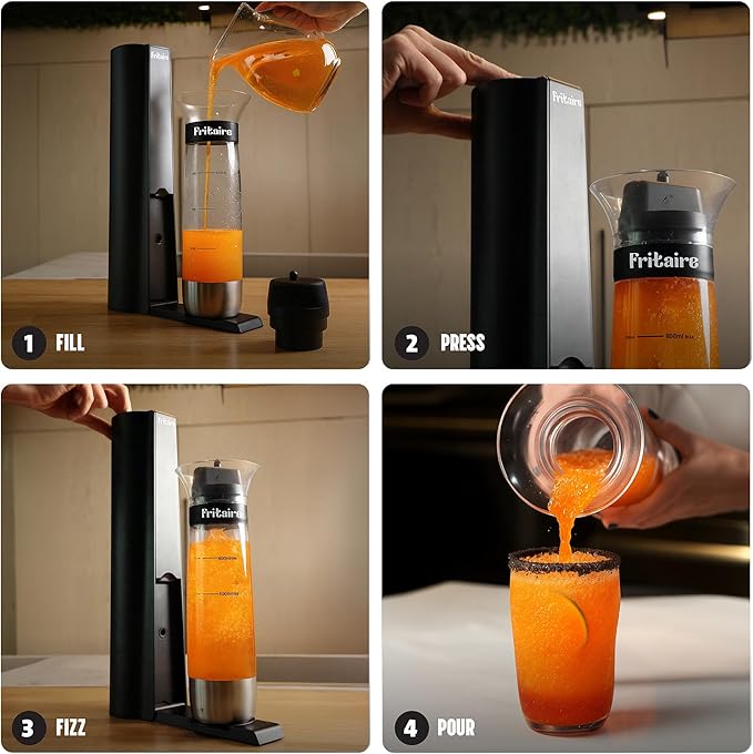 The Fritaire Fizze Soda Maker Machine, Premium OmniFizz Sparkling Water Maker, Seltzer & More, Soda Stream Machine for Home, Water Carbonator, Fizz Infuser (CO2 Cylinder Not Included), Black