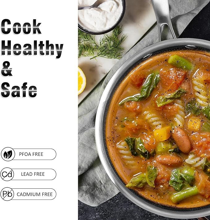 AuFranc™ Hybrid Nonstick 2 Quart Stainless Steel Saucepan with Glass Lid, Induction Sauce Pan with Honeycomb Carving, Non-stick Sauce Pot Compatible with All Cooktops, Dishwasher Safe, Non-Toxic