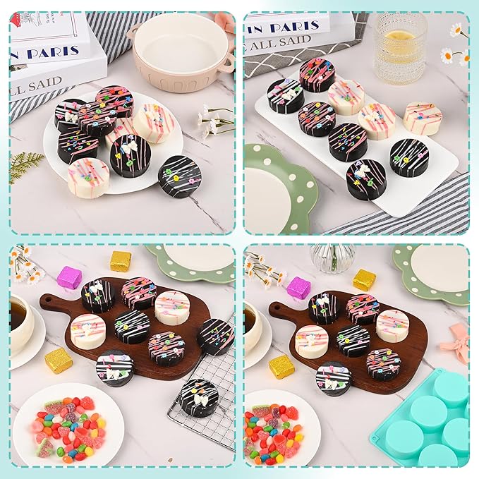 3Pcs Cake Puck Mold Set,2 Different Sizes Chocolate Covered Cake Silicone Molds, 24-Cavity&12-Cavity Round Cake Pop Molds with 2 Spatulas for DIY Cake Cores, Chocolate Desserts,Cakepucks