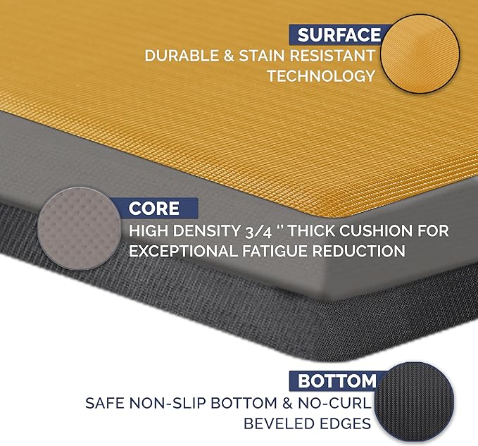 ComfiLife Anti Fatigue Floor Mat – 3/4 Inch Thick Kitchen Mats for Floor, Standing Desk Mat, Kitchen Rug – Comfort at Home, Office – Durable – Stain Resistant – Non-Slip Bottom (20" x 32", Mustard)