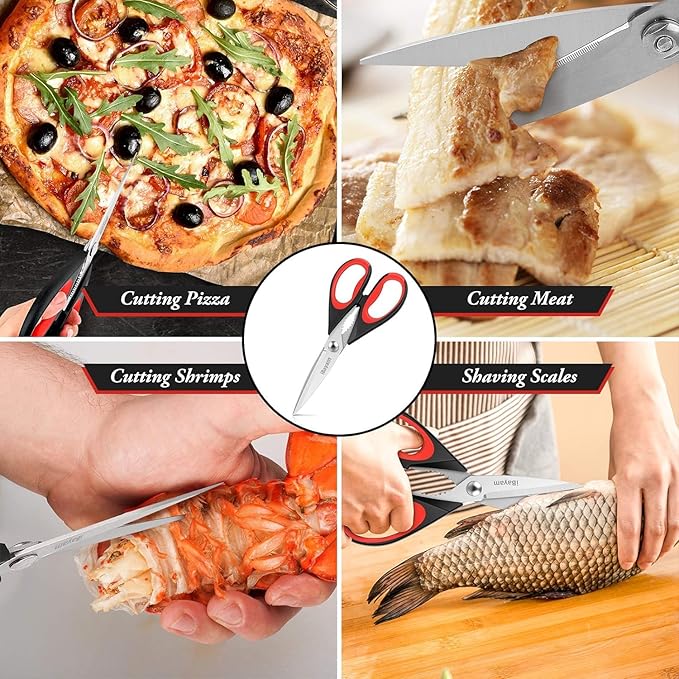 iBayam 3-Pack 8.5"Kitchen Scissors All Purpose Heavy Duty with Protective Sheath, Soft Grip Comfort Handle, Dishwasher Safe Kitchen Utensils Gadgets Set, Stainless Cooking Meat Poultry Food Shears