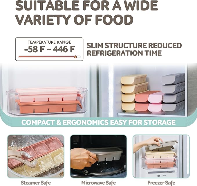 Silicone Freezer Trays with Lid, 2ea 1oz 6 Section-Leak Proof Silicone Freezer molds for Homemade Baby Food Breastmilk, Purees, Vegetables, Fruit, Baby Food Jars Ice Tray with Lid BPA Free Gray