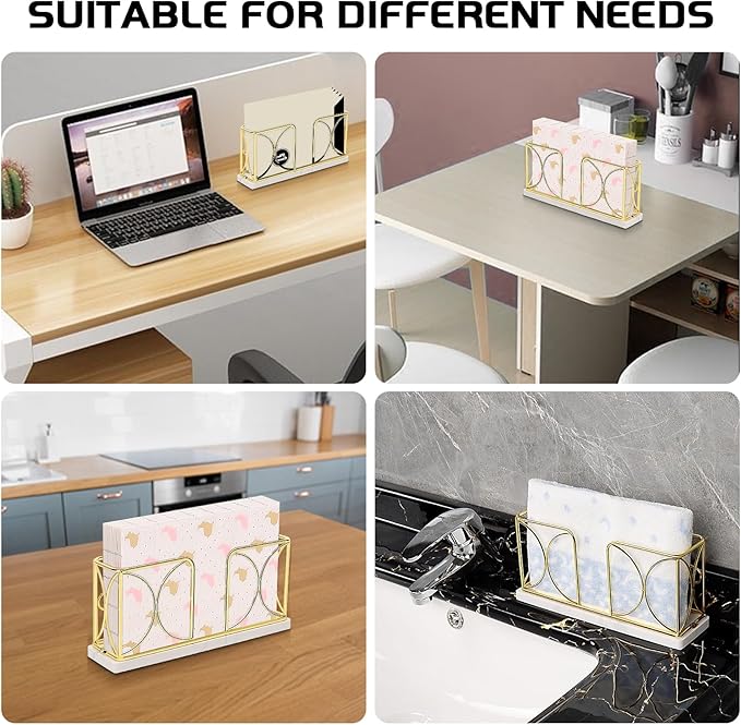 Napkin Holder with Marble Base, Guest Towel Paper Dispenser for Table, Modern Metal Napkin Stand, Ideal for All Bathroom Vanity, Kitchen Decor Accessories (Gold, 4 Inch)