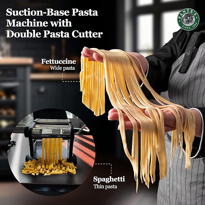 Fante’s Supreme Pasta Maker, Compact Manual Noodle Press Machine with Non-Slip Suction Base for Fresh Homemade Pasta, Ravioli, Since 1906