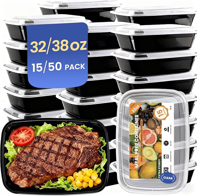 15 Pack 32oz Meal Prep Containers Reusable BPA-Free, Disposable Food Storage Containers with Lids, Bento Box Leakproof To Go Food Containers, Microwave Freezer Dishwasher Safe