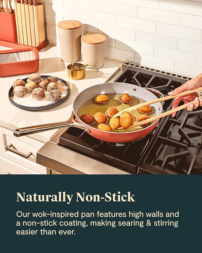 Caraway Non-Stick Stir Fry Pan - 12” Wok-Inspired Pan - Free From Forever Chemicals - High-Sloped Walls - Stainless Steel Handles - Marigold