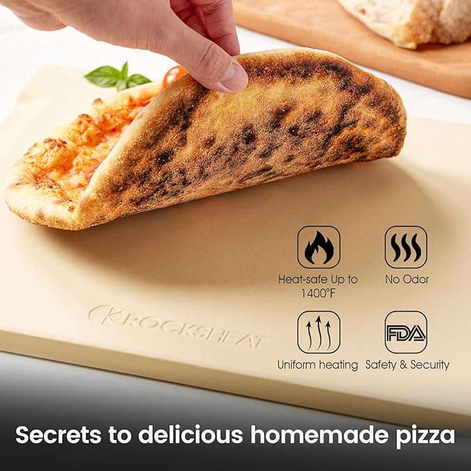 Pizza Stone, 12"x12" Square Pizza Stone for Oven Grill BBQ, Cordierite Baking Stone for Bread & Pie, Unique Built-in 4 Handles Cooking Stone