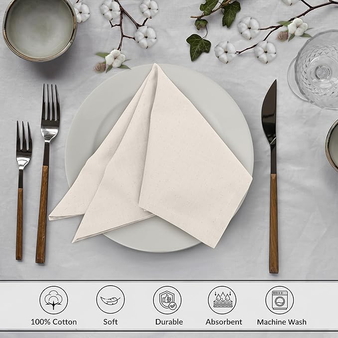 Ruvanti Cloth Napkins Set of 12, 18x18 Inches, Napkin Cloth Washable, Soft & ‎Absorbent 100% Cotton Napkins, Perfect for Wedding, Christmas, ‎Thanksgiving, and Dinner - Natural Color