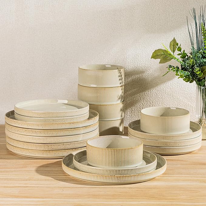 TheTerra Ceramic Dinnerware Sets for 6, 18 Pieces Porcelain Lightweight Speckled Plates and Bowls Sets, Scratch Resistant Dish Set, Oven & Microwave & Dishwasher Safe