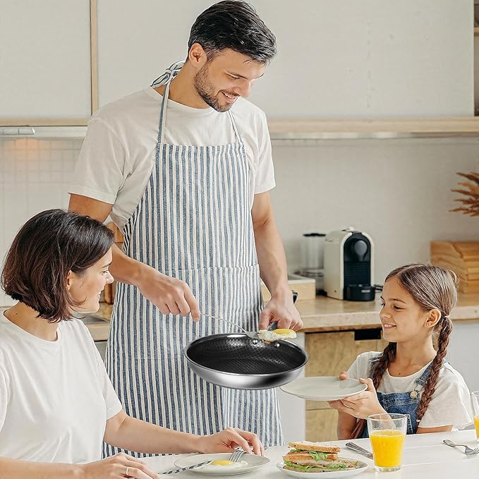10 Inch Nonstick Frying Pan, Stainless Steel Skillet with Honeycomb Surface, Induction Compatible, Oven & Dishwasher Safe, PFAS-Free Cookware