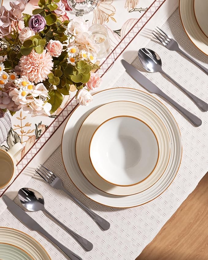 Famiware Jupiter Dinnerware Set, Plates and Bowls Dish Sets for 4 (12 Pieces), Microwave and Dishwasher Safe Stoneware Speckled Tableware, Chip and Scratch Resistant, Light Blue