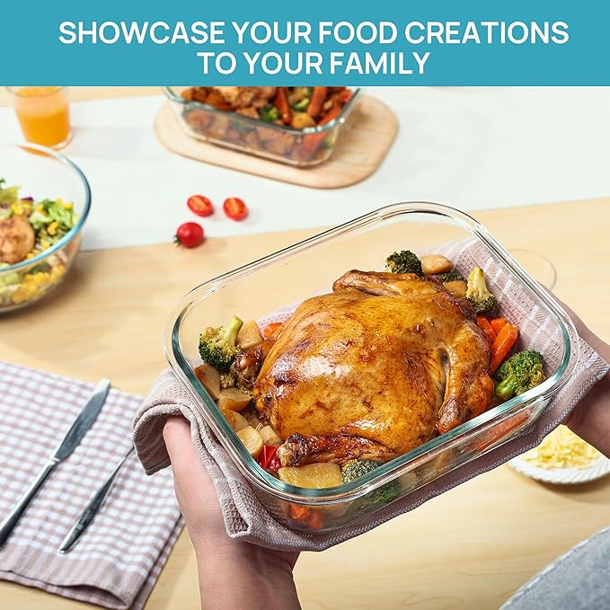 Vtopmart 2Pack 2260ml/ 76.4oz Large Glass Storage Containers with Lids, Meal Prep Food Container Set with Snap Airtight Lid for Baking, Microwave, Oven, Leak Proof, for Freezer, Dishwasher, Green