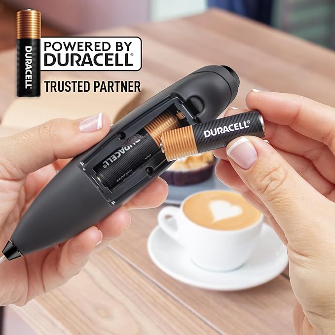 Zulay Kitchen Powerful Milk Frother Wand With 4 AA Duracell Batteries - Ultra Fast Handheld Drink Mixer - Electric Whisk Foam Maker for Coffee, Lattes, Cappuccino, Matcha & Creamer -