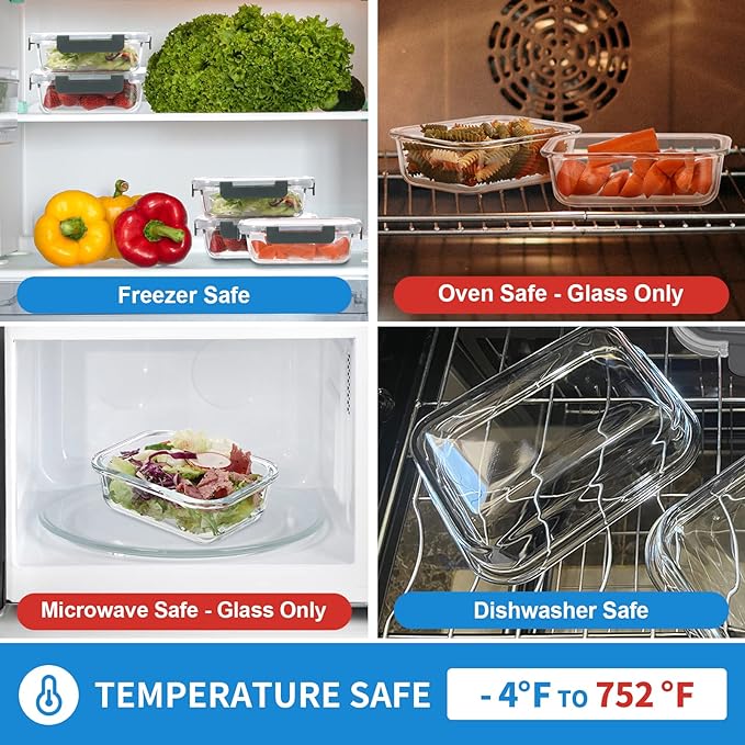 Small Glass Food Storage Containers 12 Pack-12oz Glass Containers with Lids for Meal Prep, Food Storage, Freezer to Microwave Safe, Air-Tight, Leak-Proof, Pink Set