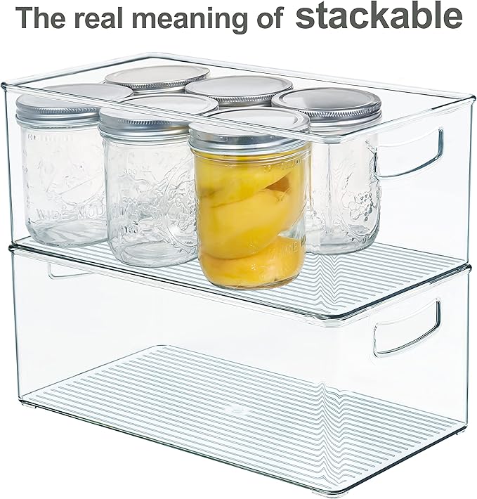 Hudgan 2 Pack Straight Sides Stackable Pantry Organizer Bins for Home Edit - 13.5''L x 7.5''W x 5.5''H
