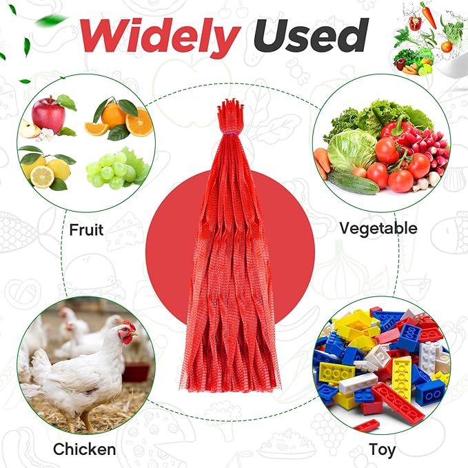 Windyun 1000 Pcs 20 Inch Mesh Produce Bags Reusable Nylon Netting Bulk, Fits Storage Egg Vegetable Seafood Fruits Grocery Bags (Red)