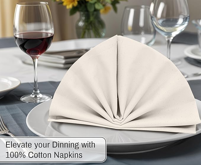 Ruvanti Cloth Napkins Set of 12, 18x18 Inches, Napkin Cloth Washable, Soft & ‎Absorbent 100% Cotton Napkins, Perfect for Wedding, Christmas, ‎Thanksgiving, and Dinner - Natural Color