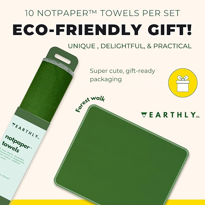 Reusable Paper Towels - 24 Pack - Roll of Washable Cotton Cloth Paper Towels - Paperless Reusable Napkins Cloth Washable - Absorbent + Long Lasting - Zero Waste Products - (Green)