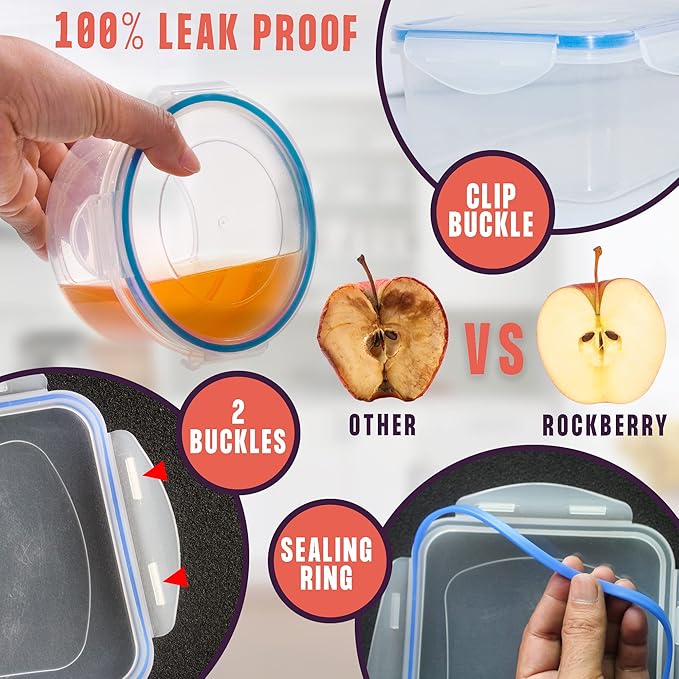 RockBerry 32 Pcs Large Plastic Food storage containers-85 oz to Sauces Box Stackable Kitchen storage bowls sets-BPA Free Leak proof with lids airtight-Microwave freezer safe lunch boxes