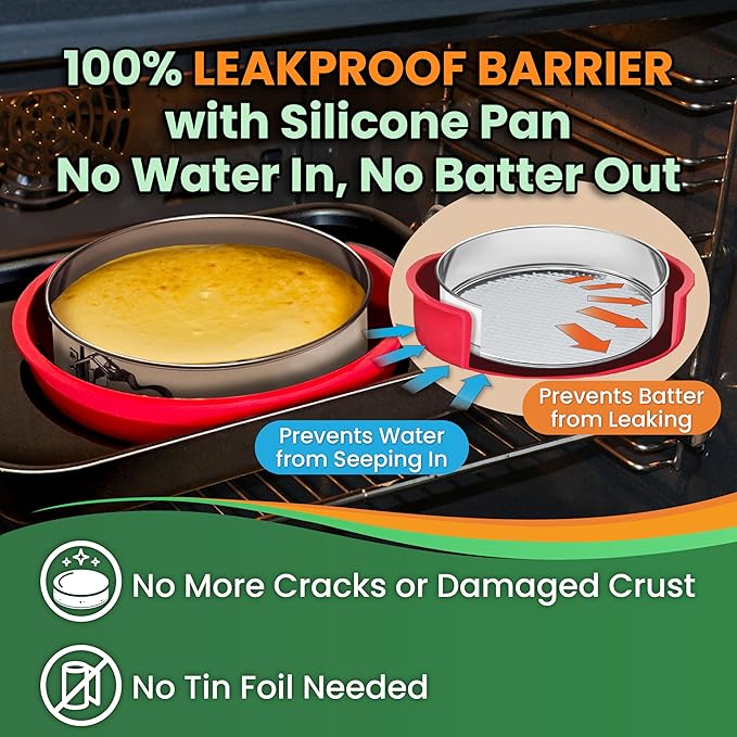 Cheese Cake Pans for Baking - NON TOXIC 9 Inch Spring Form Pan for Cheesecake with LEAKPROOF SILICONE PROTECTOR - STAINLESS STEEL 9 Inch Springform Pan for Cheesecake WATER BATH