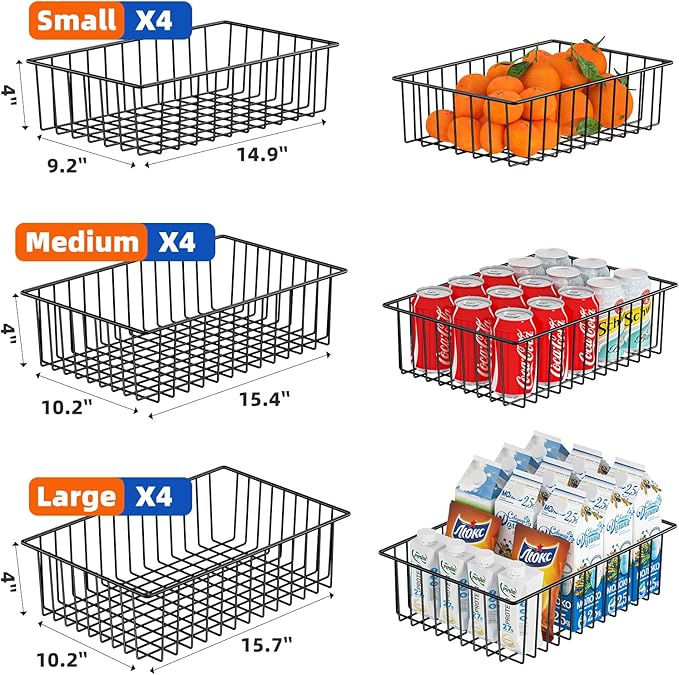 Simple Trending 12 Pack Extra Large Wire Storage Baskets, Pantry Organization for Cabinets, Metal Basket Kitchen, Garage