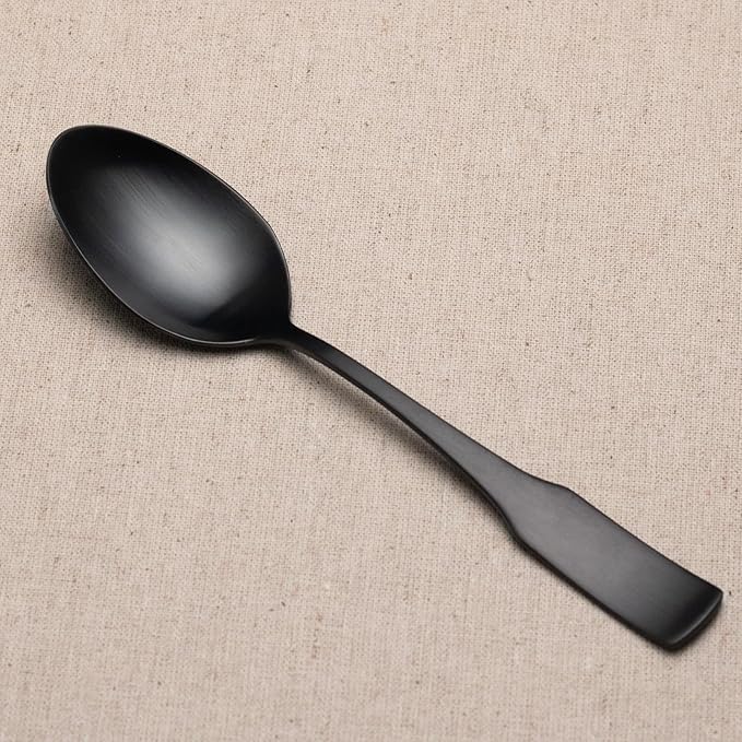 Alata Kate Black Satin 40-Piece Silverware Set, Service for 8, Stainless Steel Flatware Set, Matte Polished Cutlery Set, Dishwasher Safe