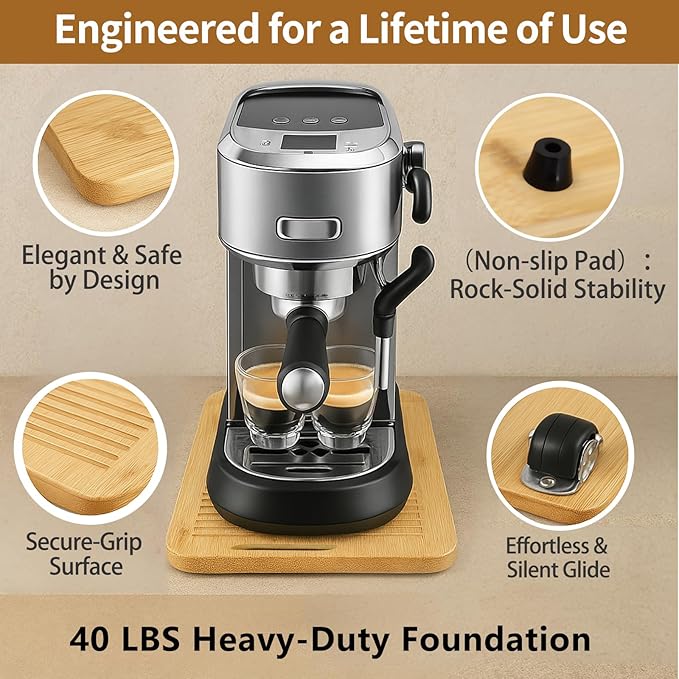 Bamboo Appliance Slider|16"D x 13"W Sliding Tray for Coffee Maker on Countertop|Heavy-Duty Coffee Pot Slider Tray & Kitchen Caddy for KitchenAid Mixer, Air Fryer