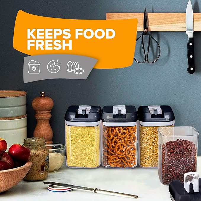 Cheer Collection Airtight Food Storage Containers, Kitchen Storage Containers for Pantry, Set of 8 Food Containers with Lids Airtight, Pantry Storage Containers & Organizers with Lids, Black