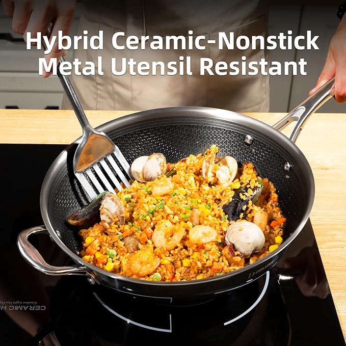 DELUXE Hybrid Ceramic Nonstick12 Inch Wok, Stay-Cool Handle,Dishwasher Oven Safe, Induction Ready, PFOA Free Compatible with All Cooktops