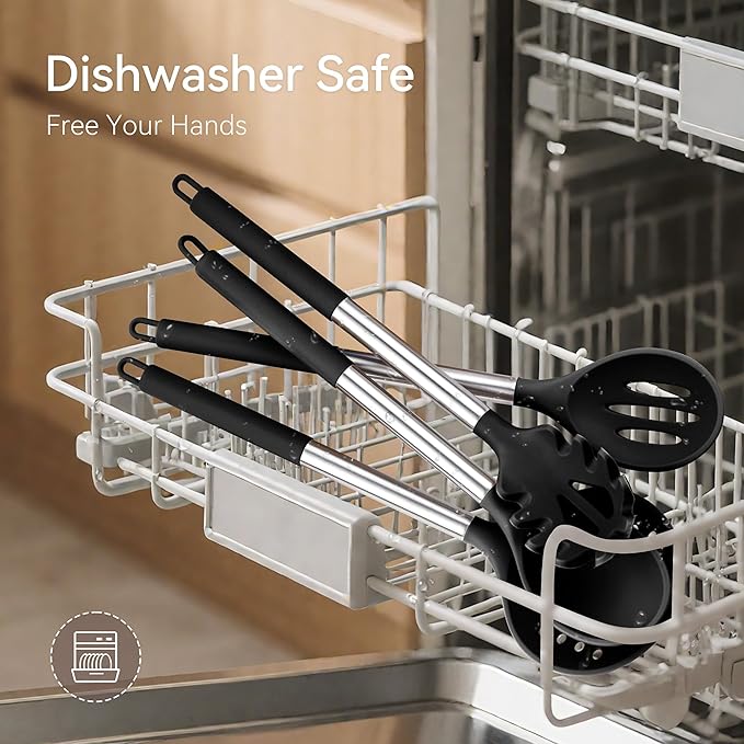 Silicone Cooking Utensils Set, 28 Pcs Kitchen Utensils Set for cooking, 446°F Heat Resistant Spatula Set, Food Grade Silicone and Stainless Steel Handle Kitchen Gadgets for Nonstick Cookware BPA Free