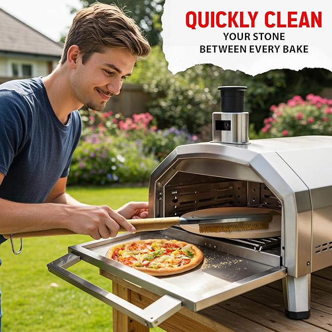 Pizza Oven Accessories, Pizza Oven Brush with Scraper, Pizza Stone Brush and Oven Cleaning Brush, Pizza Accessories and Supplies - 26INCH with Extra Head & Screwdriver