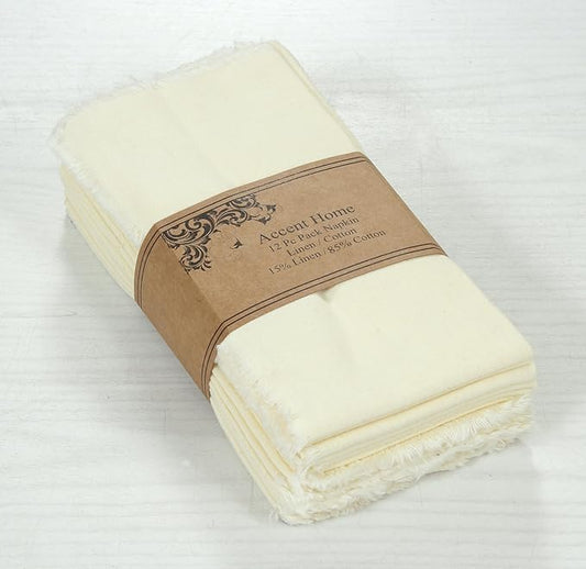 ACCENTHOME Cream Cotton Linen Napkin Set of 12 18x18 inch Dinner Napkins - Washable Soft Premium Hotel Quality Reusable Napkins Perfect Table Napkins for Family Dinners, Weddings & Everyday Use