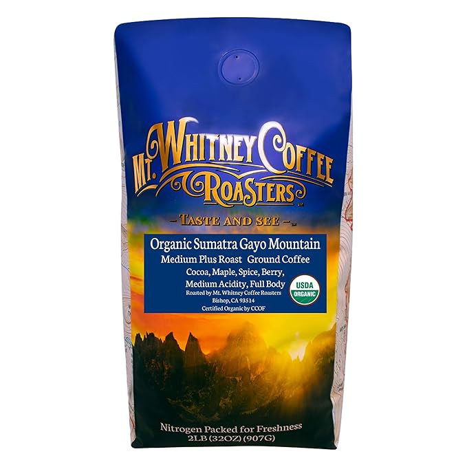 Mt. Whitney Organic Gayo Mountain Sumatra, Medium Dark Roast Coffee (Ground, 2 Lb)