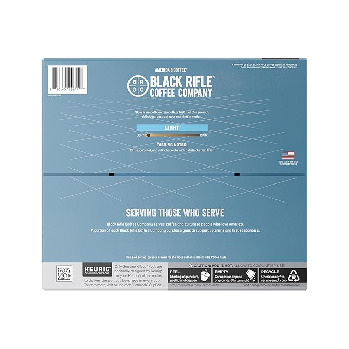 Black Rifle Coffee Company Silencer Smooth, 50 Count, Light Roast K Cups - Single Serve K Cups Coffee Pods - Kcup Pods Compatible with Keurig 1.0 & 2.0 - Made from Arabica Beans