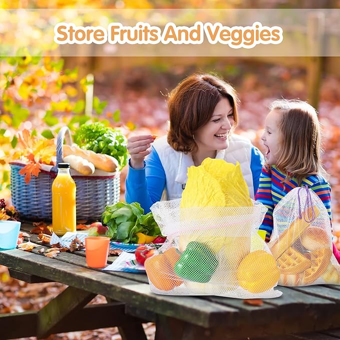 Frienda 20 Pcs Mesh Bags for Toys Storage 3 Sizes Reusable Produce Bags with Drawstring for Beach Bath Pool Toy Organizer, Fruits Vegetable Grocery Playroom Storage(Pink, Purple, Rose Red)