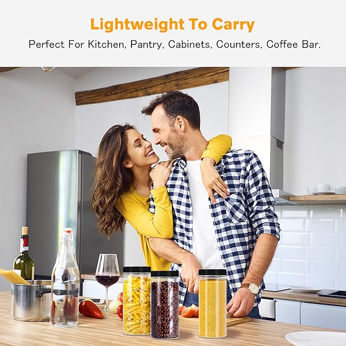 Plastic Jars with Lids 16OZ 16PCS Small Empty Slime Cosmetics Containers Clear Gift Food Jars Round PET Cream Jars with Black Lids Pen Labels for Kitchen Storage Spices Dry Food Butter