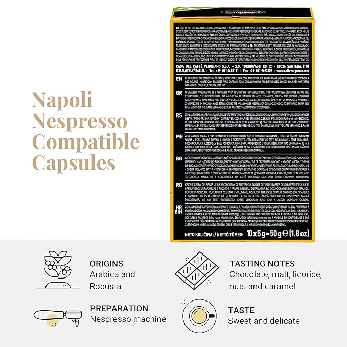 Caffè Vergnano 1882 Napoli & Intenso Espresso Capsules – Strong Italian Coffee Pods, Compatible With Original Line Machines – 4 Pack, 10 Count Each